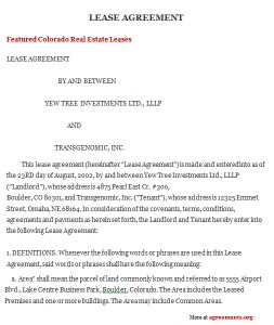 Colorado Lease Agreement