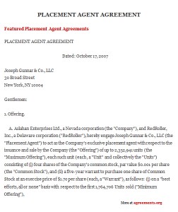 Placement Agent Agreement