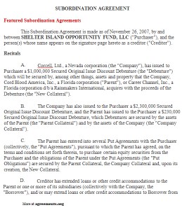 Subordination Agreement - agreements.org