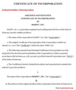 Certificate of Incorporation Agreement - agreements.org