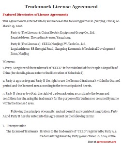 Trademark License Agreement - agreements.org