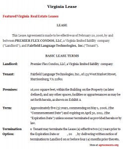 Virginia Lease Agreement - agreements.org