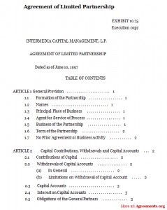 Agreement of Limited Partnership