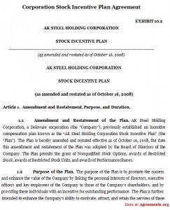 Corporation Stock Incentive Plan Agreement