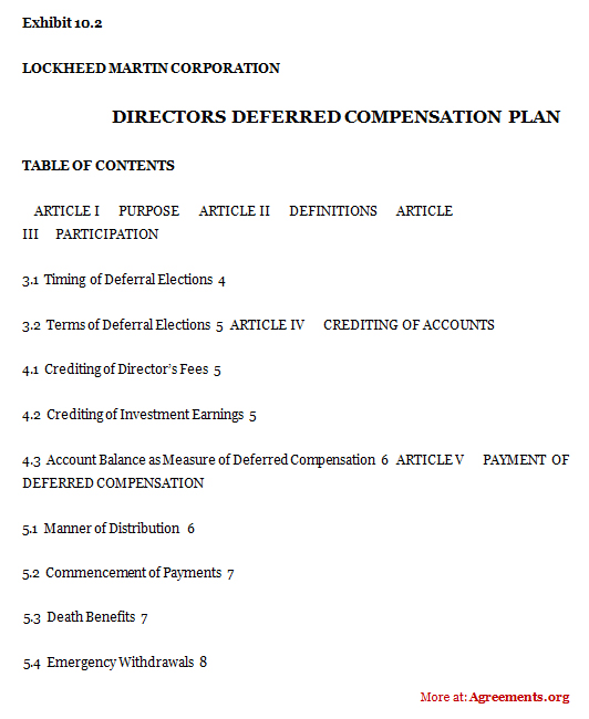 Directors Deferred Compensation Plan Agreement - PDF | Agreements.Org