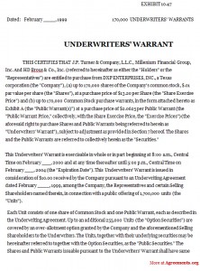 Form of Underwriters Warrant Agreement