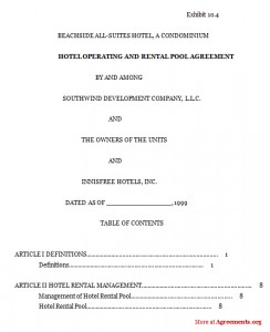 Hotel Operating and Rental Pool Agreement