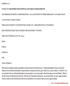 Restricted Stock Award Agreement