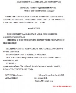 Agreement between owner and construction manager