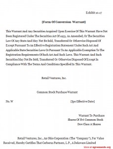 Form of Conversion Warrant Agreement