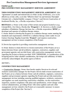 Pre Construction Management Services Agreement