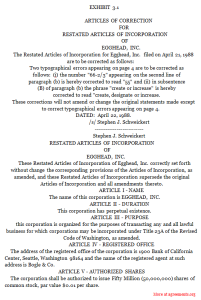 Restated Articles of Incorporation Agreement